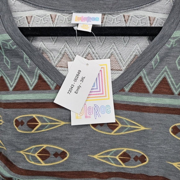 LuLaRoe Long Sleeve Emily Dress in Green and Brown - Picture 2 of 4